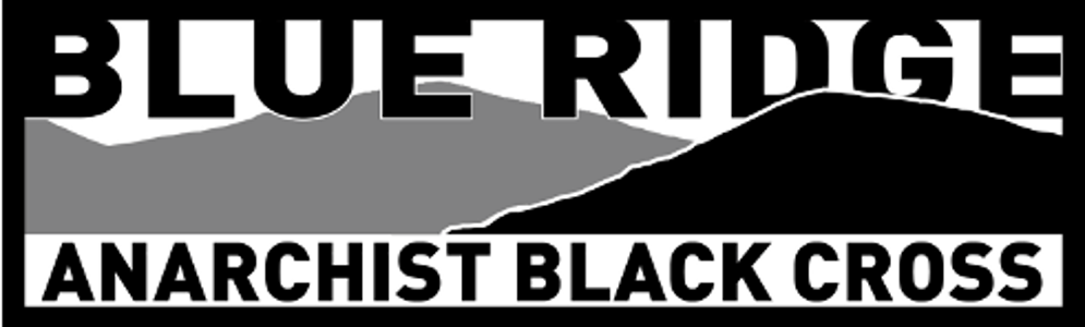 Blue Ridge Anarchist Black Cross banner featuring black and gray mountains